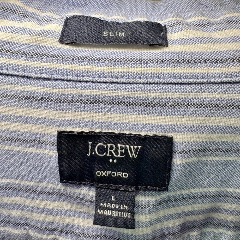 Men's J.CREW Striped Slim Fit Long Sleeve Button Up‎ Shirt Size Large Blue/White